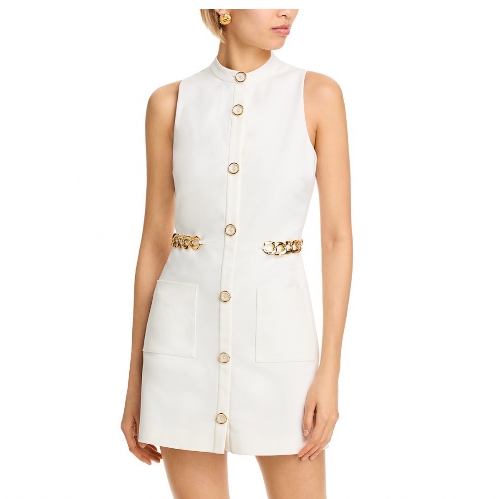 Ramy Brook Eliza Dress Ivory White Gold Chain Mini Sheath Sleeveless Size 6 New